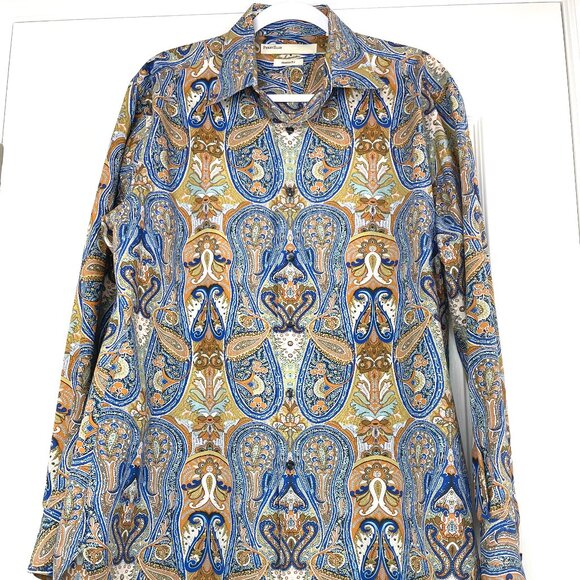 Perry Ellis Men’s Modern Fit Shirt Paisley Print 100% Cotton Long Sleeve Size L - Picture 1 of 10